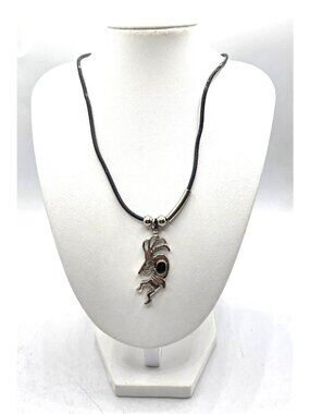Tribal Kokopelli Pendant Necklace With Black Cord & Silver-Tone Accents